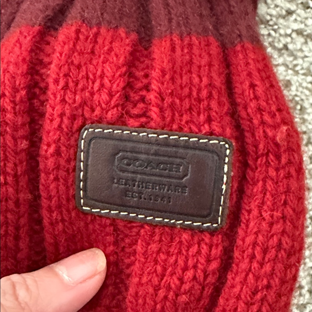 COACH Red Ribbed Knit Scarf - Picture 2 of 3